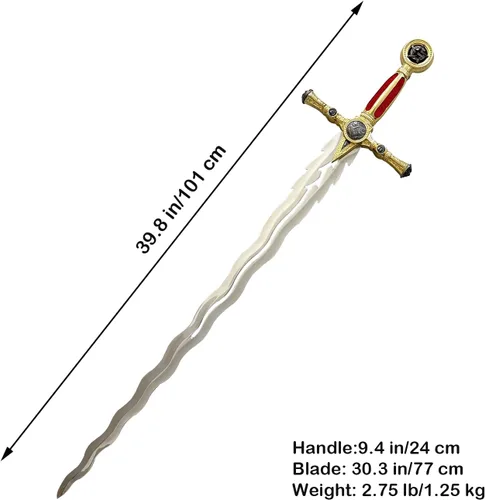 Vista 2 de Espada ceremonial masónica medieval de acero inoxidable de 39.8 pulgadas con placa de exhibición para colección, cosplay