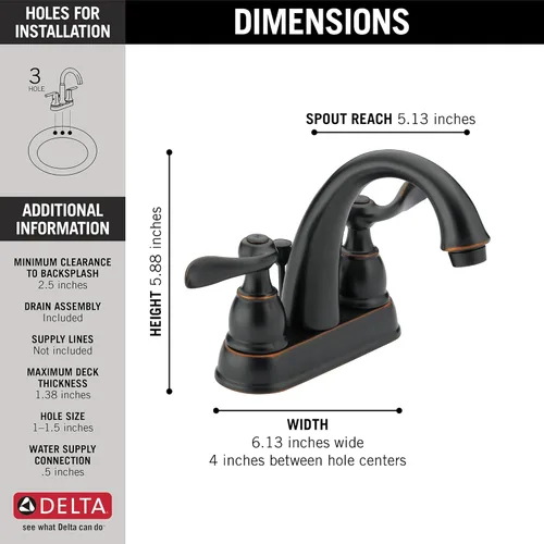 Vista 4 de Llave monocontrol Delta Windemere B2596 para pileta de baño con llave doble, B2596LF-OB