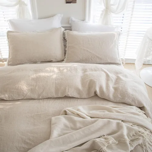 Vista 65 de Simple&Opulence Juego de funda de edredón 100% lino, lino francés natural, color rosa rubor, tamaño individual, funda de edredón de lino