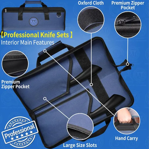 Vista 4 de XYJ Chef's Knife Roll Bag - Estuche de transporte para cuchillos de lona con asas duraderas y correa para el hombro
