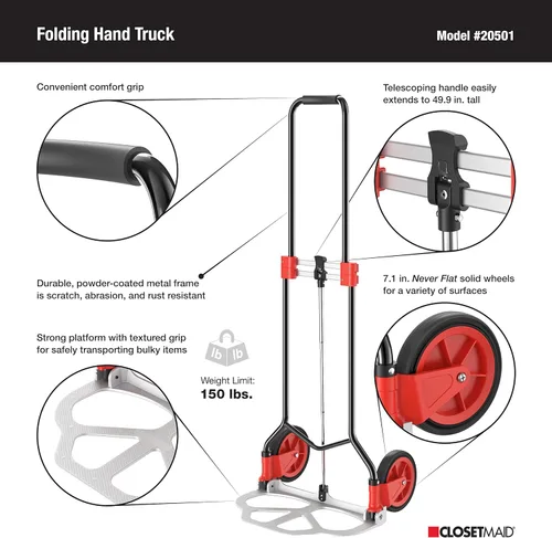 Vista 3 de ClosetMaid Carro plegable de mano con mango telescópico, capacidad de 150 libras, 20501, negro