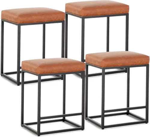 Vista 55 de Juego de 2 taburetes de bar negros para encimera de cocina, taburetes de bar modernos sin espalda de 24 pulgadas, taburetes de bar industriales