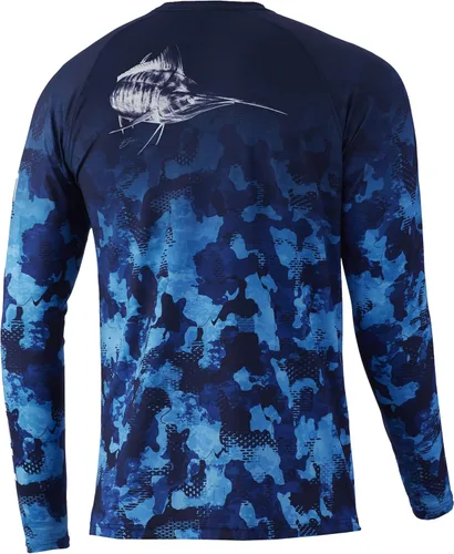 Vista 2 de Huk Pursuit Vented LS para hombre Refracción Fish Fade - San Sal/Wahoo