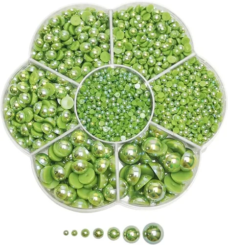 Vista 7 de Chenkou Craft - 1 caja con 3000 mitades de perlas, cuentas redondas con parte posterior plana, imitación de perlas beige, cuentas sueltas de gemas