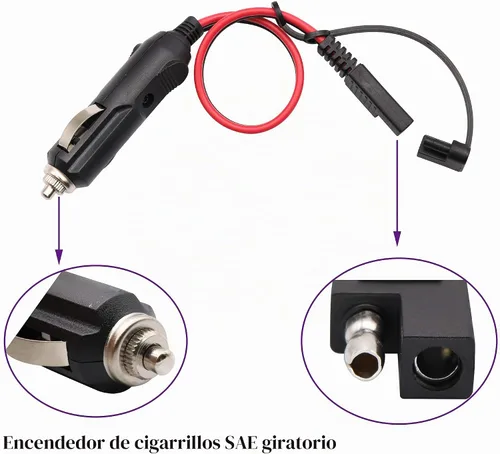 Vista 3 de Cable de cargador para encendedor de cigarrillos SAE, 16 AWG 12 V, enchufe macho a SAE de 2 pines, conector de desconexión rápida, adaptador