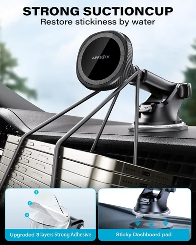 Vista 7 de APPS2Car Soporte magnético para teléfono MagSafe para salpicadero, parabrisas y iPhone, compatible con iPhone 17 16 15 14 13 12 Pro Plus Max, 17