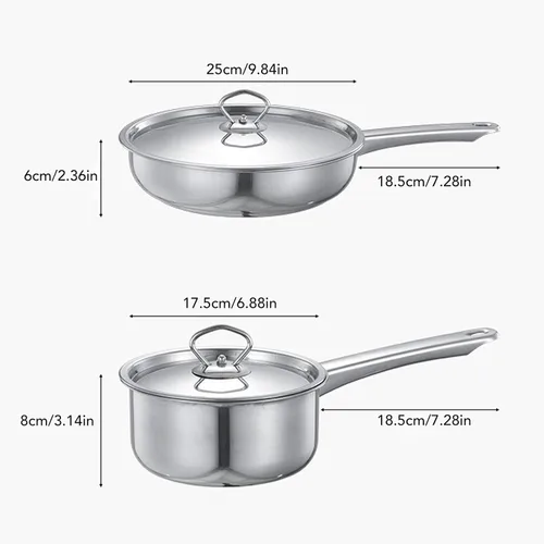 Vista 2 de Yosoo Stainless Steel Cookware Set, Nonstick Saucepan Sauce Pot Professional Cooking Pan with Lid, Induction Kitchen Cooking Set