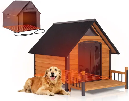 Vista 8 de Casa para perros con diseño de marco de hierro para interiores y exteriores, con porche y patas elevadas para perros pequeños y medianos (gris)