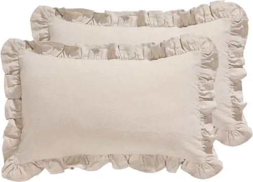 Vista 19 de patdrea Shabby Chic Rhodo - Juego de 2 fundas de almohada decorativas de 18 x 18 pulgadas, fundas de almohada de lino rojo con volantes, fundas