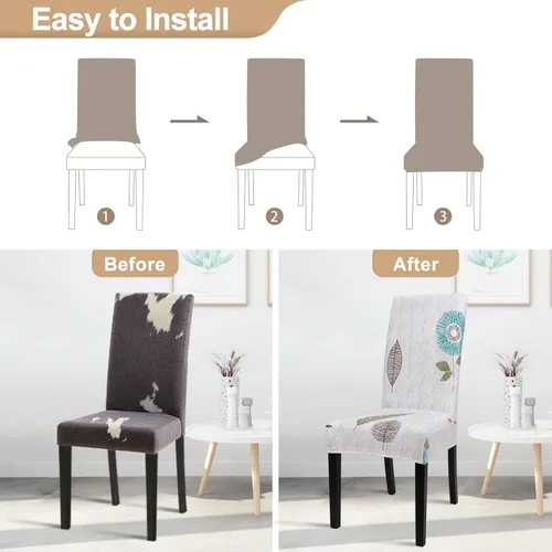 Vista 4 de SearchI Juego de 4 fundas estampadas para sillas de comedor, fundas elásticas para sillas de cocina, lavables, fundas protectoras extraíbles