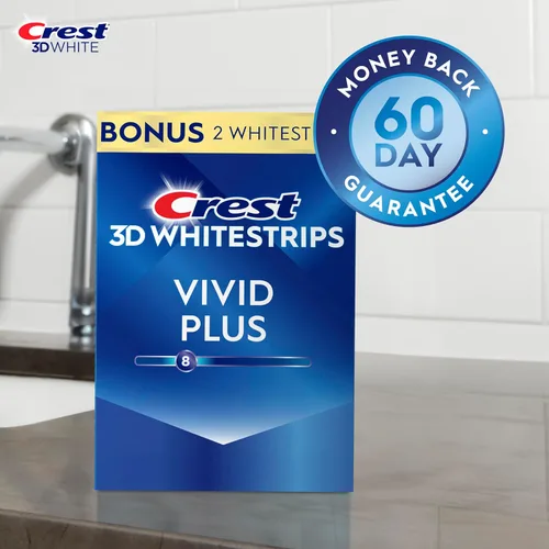 Vista 3 de Crest 3D Whitestrips Vivid Plus, kit de tiras blanqueadoras de dientes, 10 tratamientos + 2 tratamientos adicionales