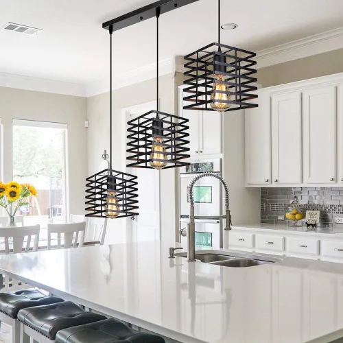 Vista 2 de Vintage Industrial Style Adjustable Hanging Light Fixture for Café, Loft, Conference Room, Hotel - Elegant Metal Cage Design(D1)