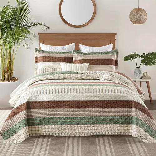 Vista 11 de Finlonte Edredón tamaño Queen, 100 % algodón, colchas tamaño Queen a cuadros azules, beiges y blancas, colcha ligera, suave, transpirable
