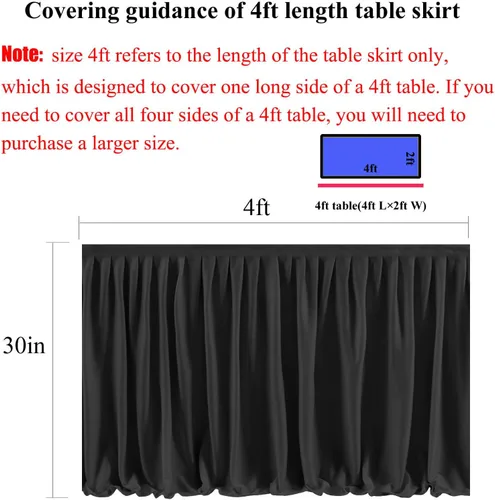 Vista 2 de Falda de mesa con volantes para escritorio de profesores, aula, boda, cumpleaños, color negro, 4 pies Velcro Clips for Easy Setup, Decorations for