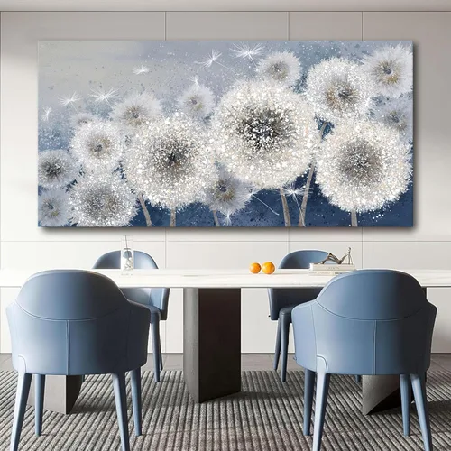 Vista 4 de Pogusmavi Decoración de pared para sala de estar, arte de pared para sala de estar, lienzo artístico/cuadros para dormitorio Diente de león azul