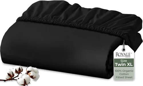 Vista 83 de Royale Linens Sábana bajera ajustable de algodón 100% orgánico - Tejido percal - Sábanas bajeras de bolsillo profundo súper suaves - Sábana elástica