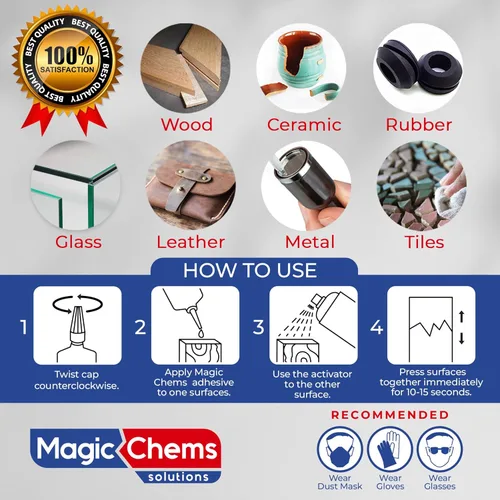 Vista 4 de Magic Chems Pegamento CA con activador (2 x 3.5 oz + 16.9 fl oz), pegamento y activador de cianoacrilato, súper pegamento con activador, CAGlue
