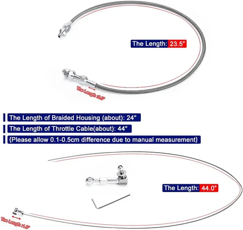 Vista 6 de Kit de cable de acelerador universal de 24 pulgadas, de acero inoxidable, trenzado ajustable, kit de bloqueo de cubierta de cable de acelerador