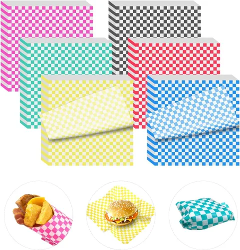 1200 hojas de papel encerado seco para delicatessen, 12 x 12 pulgadas, a cuadros, para cestas de alimentos, hojas de papel encerado para envolver