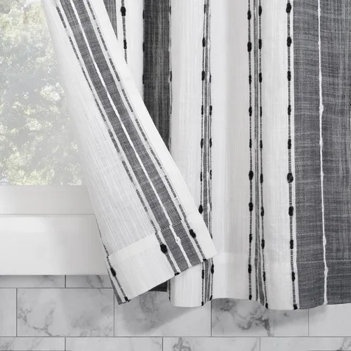 Vista 5 de Archaeo Cenefa de cortina de algodón a rayas con textura Slub, 52 x 14 pulgadas, negro/blanco