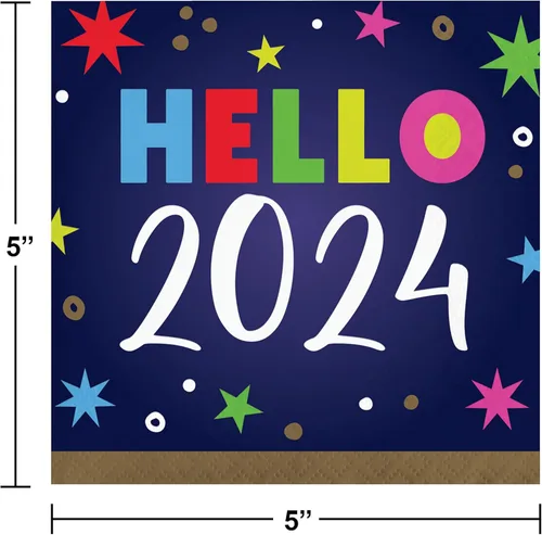 Vista 5 de Juego de vajilla desechable de Feliz Año Nuevo 2024, vajilla de Año Nuevo, suministros de fiesta, platos de papel y servilletas para víspera de Año