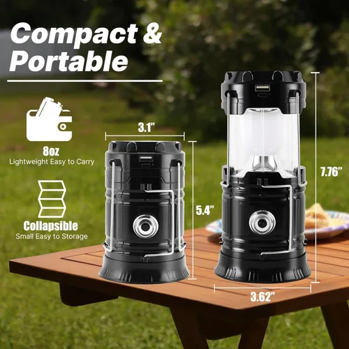 Vista 2 de Lichamp Linterna solar plegable portátil para campamento, linterna LED recargable por USB, kits de supervivencia para cortes de energía, suministros