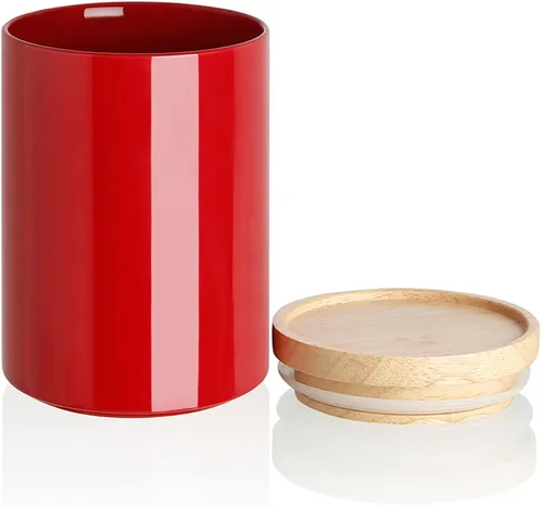 Vista 19 de SWEEJAR – Recipiente de cerámica para almacenamiento de alimentos, recipientes apilables con tapa hermética de madera para servir café molido, té