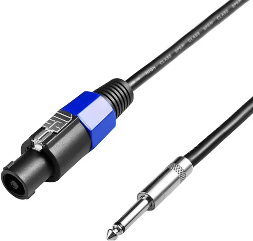 Vista 2 de 2 cables de altavoz profesional de 3 pies a 1/4, par de 3 pies de calibre 12 Speakon a amplificador de audio macho de 1/4 pulgadas, cable resistente