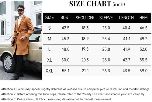 Vista 4 de Yousify Chaquetas de invierno para hombre, abrigos casuales con cuello de solapa con muescas, gabardina S-2XL