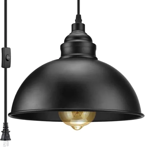 Vista 11 de Lámpara colgante enchufable, luces colgantes de 15 pies, interruptor de encendido/apagado, lámpara colgante industrial con cable de enchufe