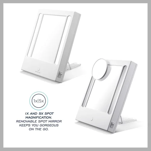 Vista 4 de Conair Espejo de maquillaje iluminado con aumento de punto 5X, espejo de tocador LED, espejo de aumento 1X/5X, espejo de mesa, con cable en blanco