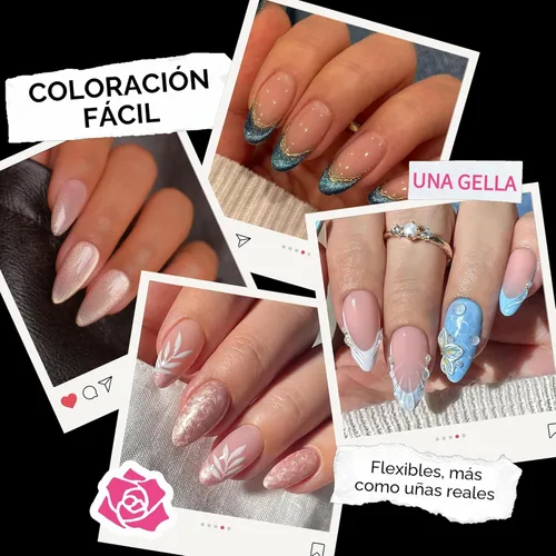 Vista 5 de UNA GELLA 216 puntas de uñas de almendra medianas, uñas postizas de gel preformadas para cobertura completa, uñas postizas francesas acrílicas