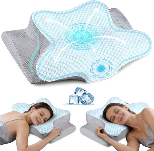 Almohada cervical para el cuello – Almohada ergonómica para dormir de lado para aliviar el dolor, almohada cervical refrescante para dormir,
