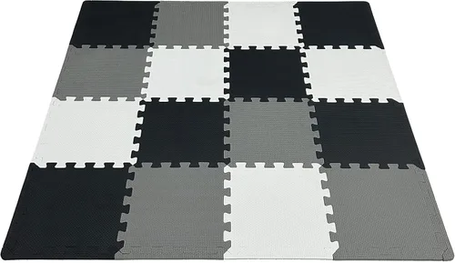 Vista 6 de Tapete de juego de espuma de 16 piezas con borde, azulejos entrelazados de tapete de juego, azulejos de espuma, tapetes de juego de rompecabezas