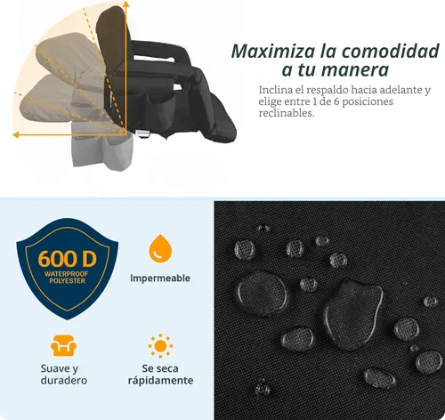 Vista 7 de Alpcour Asiento de Estadio Reclinable con Calefacción para Gradas – Silla Ancha para Gradas con Soporte para la Espalda y Cojín, Reposabrazos