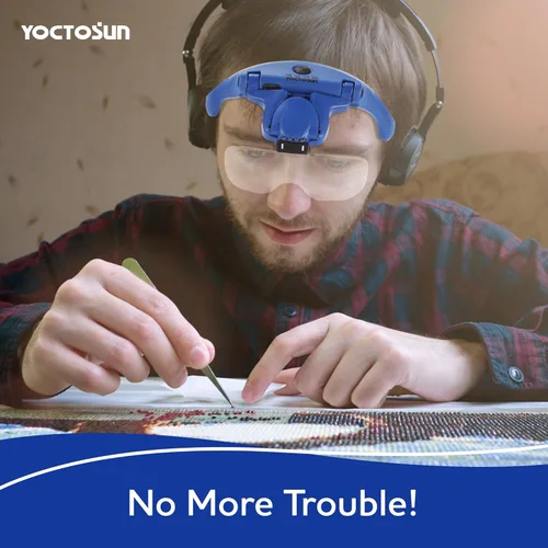 Vista 8 de YOCTOSUN - Gafas de aumento con luz, lupa de diadema manos libres con 4 luces LED y 5 lentes desmontables de 1X a 3.5X, lupa de cabeza recargable