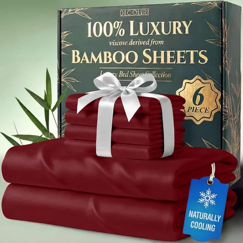 Vista 13 de DECOLURE Juego de sábanas 100% viscosa derivada de bambú, tamaño individual, sábanas de lujo de 4 piezas de enfriamiento natural, juego de cama Negro