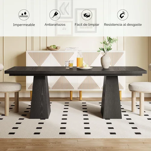 Vista 7 de LITTLE TREE Mesa de comedor para 4-6 personas, mesa de madera, muebles rectangulares con patas resistentes, mesa de cocina moderna para el hogar