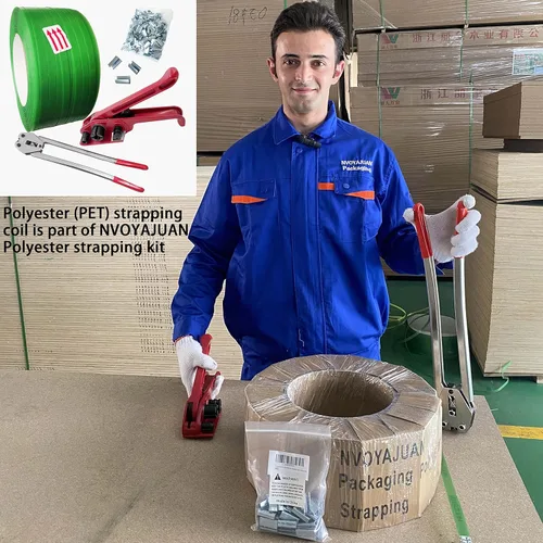 Vista 9 de 1/2" x.026 poliéster (PET) que ata con correa 330' longitud bobina 770lbs resistencia a la rotura