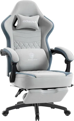 Vista 16 de Dowinx Silla de juegos de tela transpirable con almohadilla de gel y bolsa de almacenamiento, cómoda silla de jugador con cojín de resorte