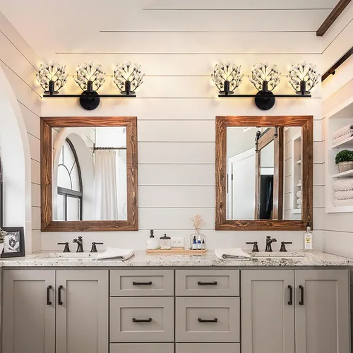 Vista 7 de TOCHIC Lámpara de tocador de baño de cristal negro de 3 luces, 23.43 pulgadas, moderna lámpara de pared regulable para tocador, gabinetes, sala