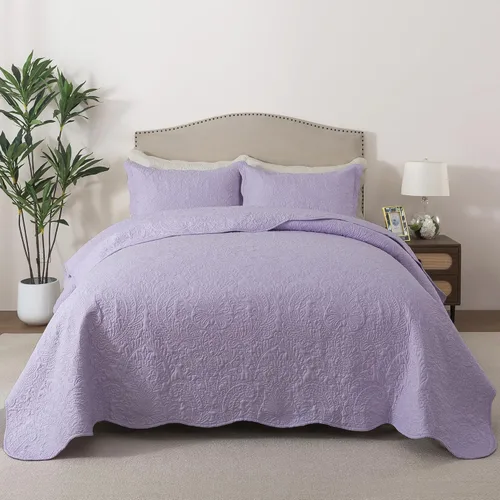 Vista 23 de HoneiLife - Colcha bordada tamaño King - Juego de edredón de microfibra de 3 piezas, colchas ligeras, cubrecamas reversibles, funda de cama retro