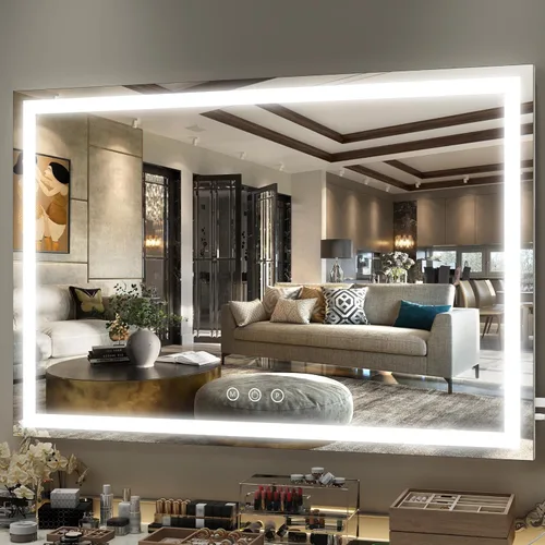 Vista 11 de FENNIO Espejo de tocador con luces – Espejo de maquillaje con luz LED de 15"x12.6", espejo de maquillaje grande con luces, pantalla táctil