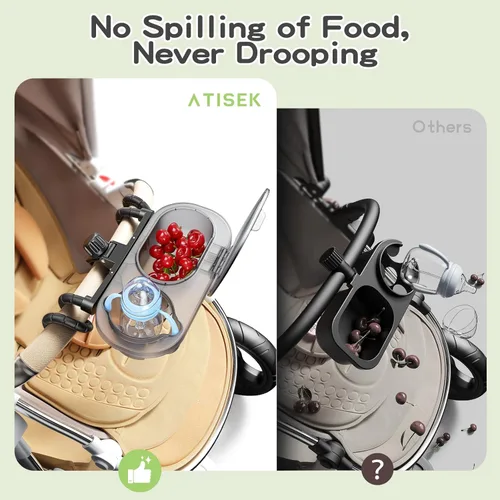 Vista 8 de 3-in-1 Universal Stroller Snack Tray Attachment with Dust Cover Sturdy Stroller Cup Snack Holder Clamp & Silicone Arms Grip Design Baby Travel Gear