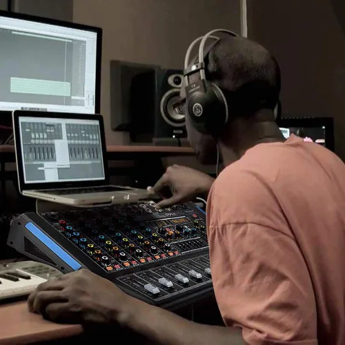 Vista 7 de Pyle - Mezclador de audio de estudio Bluetooth de 4 canales - Interfaz controladora de sonido DJ con unidad USB para entrada de grabación de PC