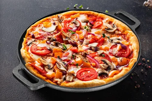 Vista 6 de Bruntmor Sartén de hierro fundido pre-sazonado de 12 pulgadas - Sartén para pizza con asas dobles - Asas redondas grandes - Ideal como sartén