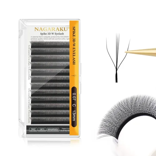 Vista 433 de NAGARAKU Extensión de pestañas en forma de W 3D con volumen en racimo, abanico prefabricado, pestañas postizas de visón sintético mate negro
