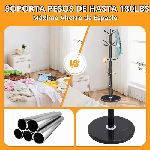 Vista 3 de ZOZOE Perchero de Metal con Soporte, Perchero Moderno Independiente con Base de Mármol Natural, Percheros Resistentes con 12 Ganchos y Negro