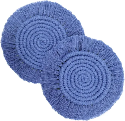 Vista 11 de Juego de 2 posavasos bohemios de 7.4 pulgadas, bonitos posavasos absorbentes para bebidas para escritorio, posavasos de macramé tejidos hechos a