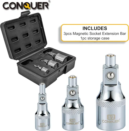 Vista 7 de CONQUER Barras de extensión magnéticas sin caída - Juego de accionamiento de acero CR-V de 1/4 ", 3/8", 1/2" para espacios reducidos y reparaciones